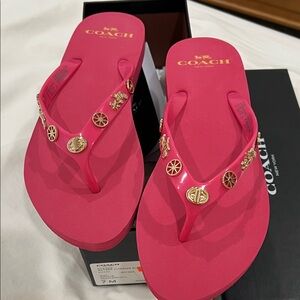 Coach NWT Fuchsia Sandals with Gold Embellishments